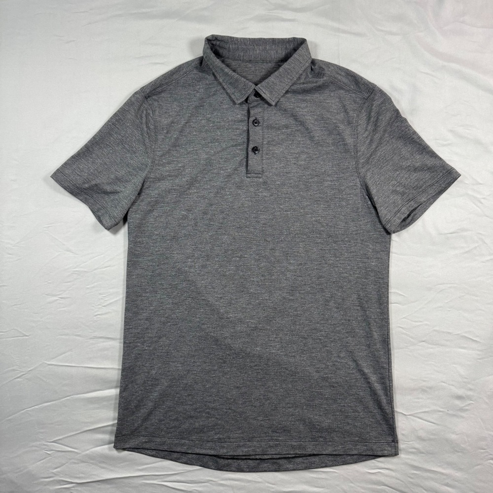 Lululemon Mens Evolution Polo Shirt Heathered Grey Short Sleeve Sz M Performance